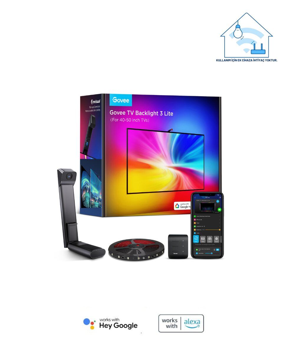 Govee Envisual T3 Lite Tv Arkası Led Şerit Renk Ambiyans Aydınlatma H6 Kktc