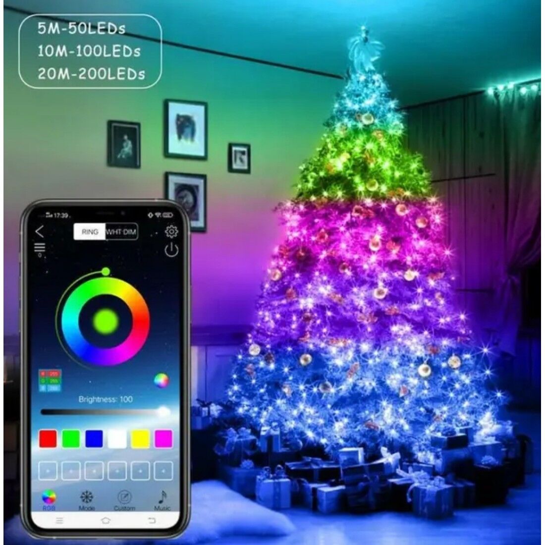 Symphony Bluetooth App Kontrollü Komutalı Sese Duyarlı Led Yılbaşı Işığı (5 Metre&Amp;Amp;50 Lambalı) - Görsel 1