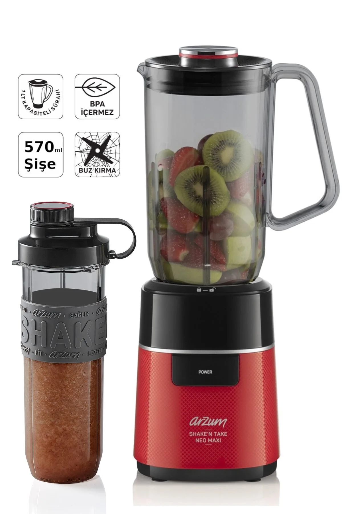 Arzum Shake'N Take Neo Maxi̇ Jug Blender - Kirmizi - Görsel 1