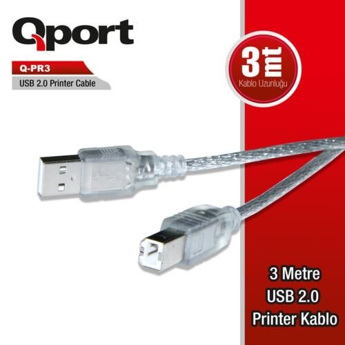 Kablo Qport Q-Pr3 Usb 2.0 3Mt Yazici Kablosu Kktc