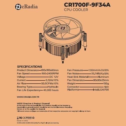 Cradıa Cr-1700F-9F34A Lga 1700 Kit Destekli