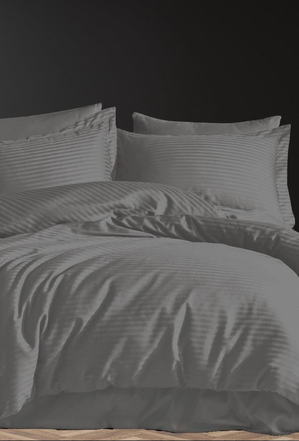 200X220 Luxart Saten Nevresim Takımı Ravenna Grıs - Görsel 1