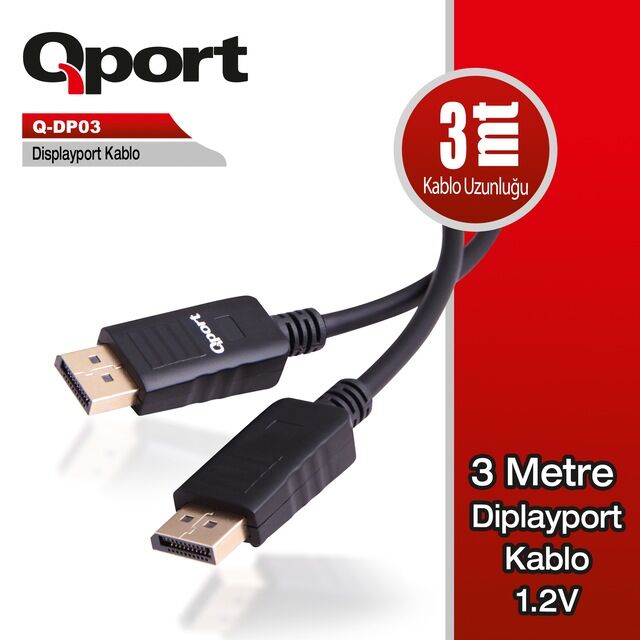 Kablo Qport Q-Dp03 3Mt 1.2V Display Port Kktc