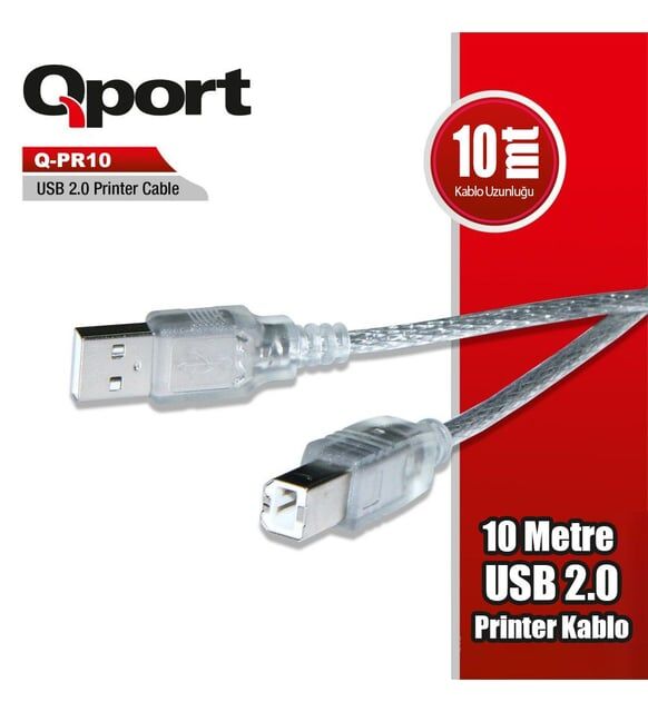 Kablo Qport Q-Pr10 2.0 10Mt Yazıcı Kablosu Kktc