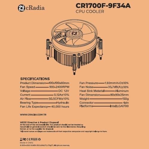 Cradia Cr-1700F-9F34A Lga 1700 Kit Destekli