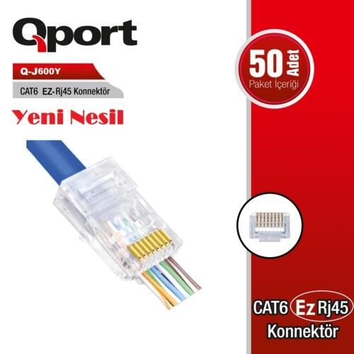 Qport Q-J600Y Cat6 50'Lik Paket Ez-Rj45 Yeni Nesil Konnektör Kktc