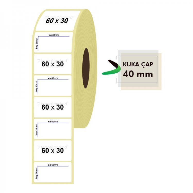 Rulo Kağit Termal Eti̇ket 60Mm X 30Mm 1500 Adet Kktc
