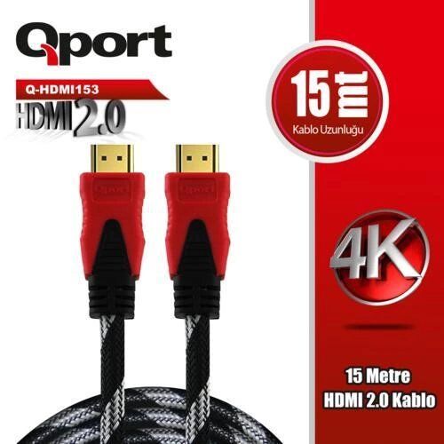 Kablo Qport Q-Hdmı153 15Mt 2.0V/Versiyon 4K/Altın Uçlu Kktc