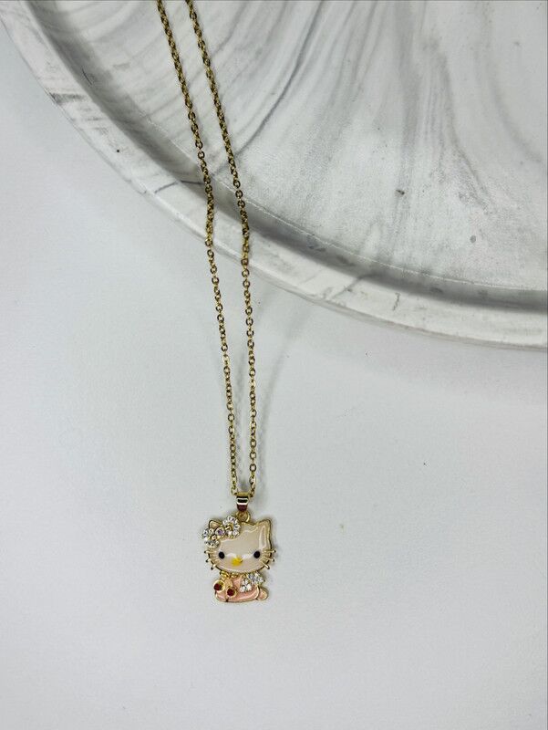 Çocuklar Içinhello Kitty Figürlü Taş Detaylı Gold Çelik Kadın Kolye - Görsel 1