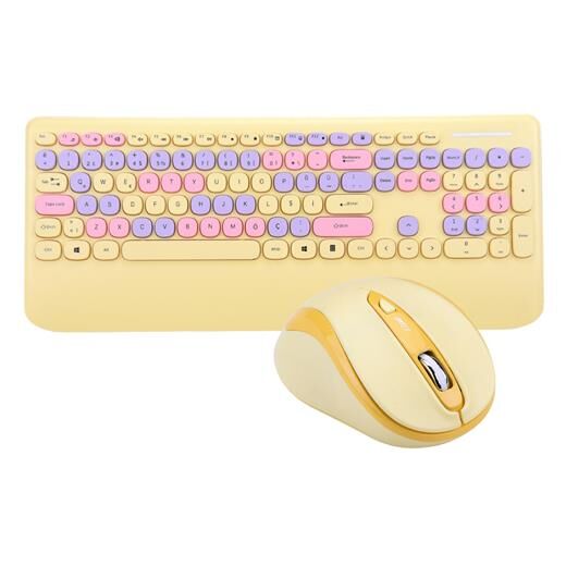 Everest Km-6281 Candy Sarı Kablosuz Q Multimedia Klavye + Mouse Set-Everest Kktc