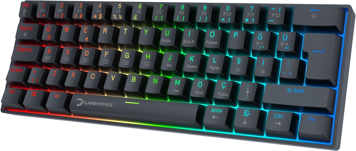 Klavye Gamepower Lyra Rgb 60M Mekanik Blue Switch Siyah Kktc