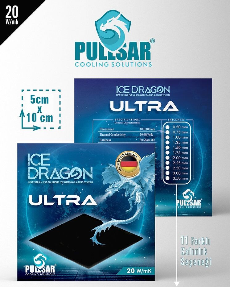 Aksesuar Ice Dragon Ultra Thermal Pad 20W/Mk 1.0 Mm Kalinlik 100X100Mm Kktc