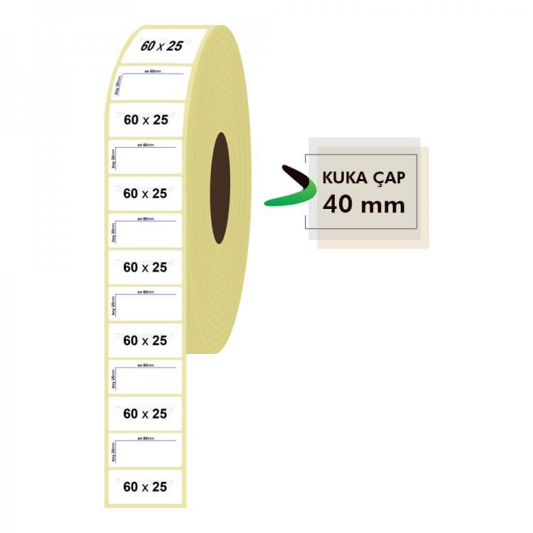 Rulo Kağit Lamine Termal Eti̇ket 60Mm X 25Mm 1750 Adet Lamine Kktc