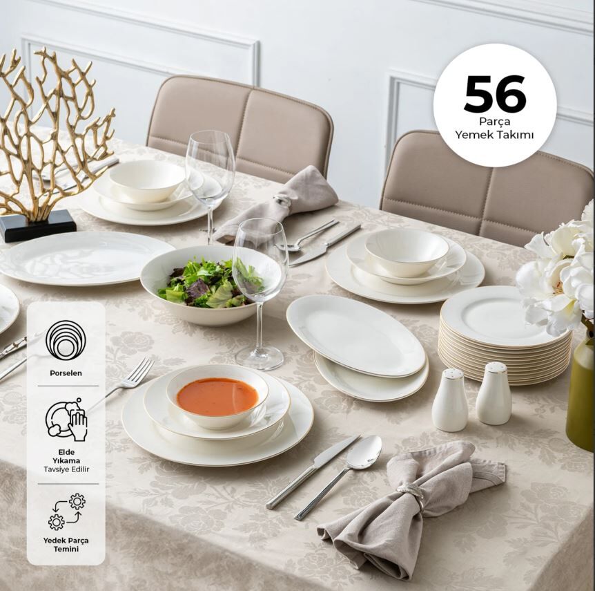 Emsan New Bone Frezya 56 Prç Yemek Takımı Gold - Görsel 1