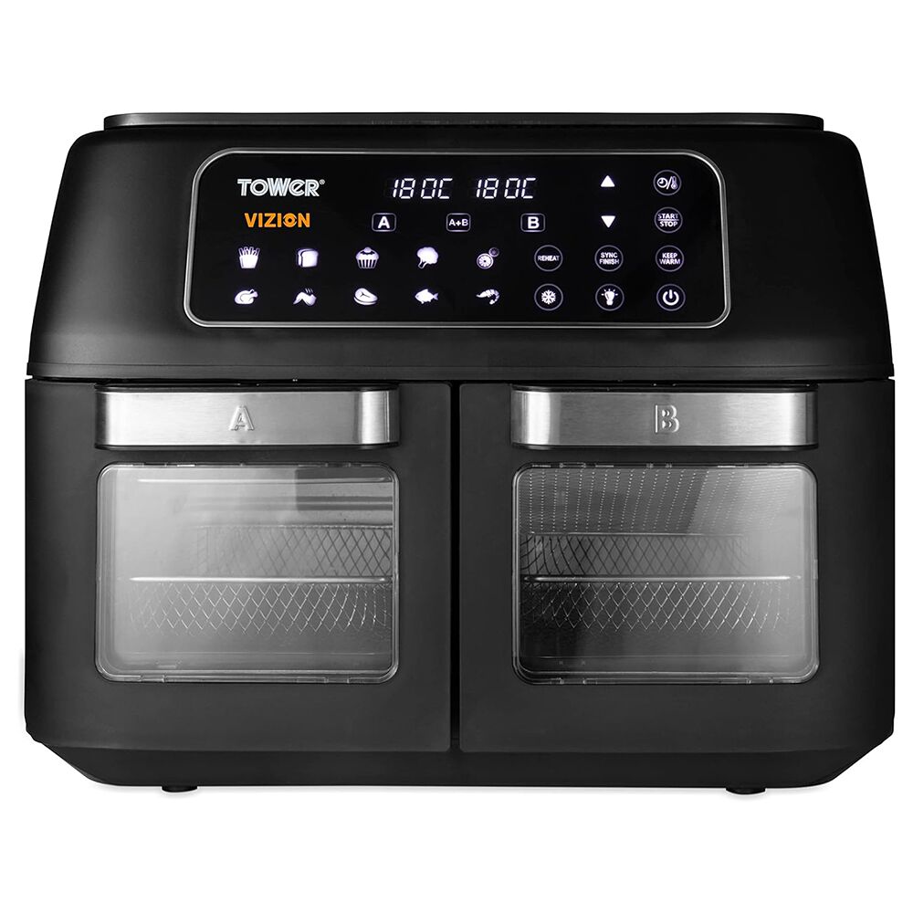 Hava Fritözü/Mini Fırın Vortx Vizion Çift Bölümlü T17102 Siyah Hava Fritözü/Mini Fırın Vortx Vizion Çift Bölümlü T17102 Siyah