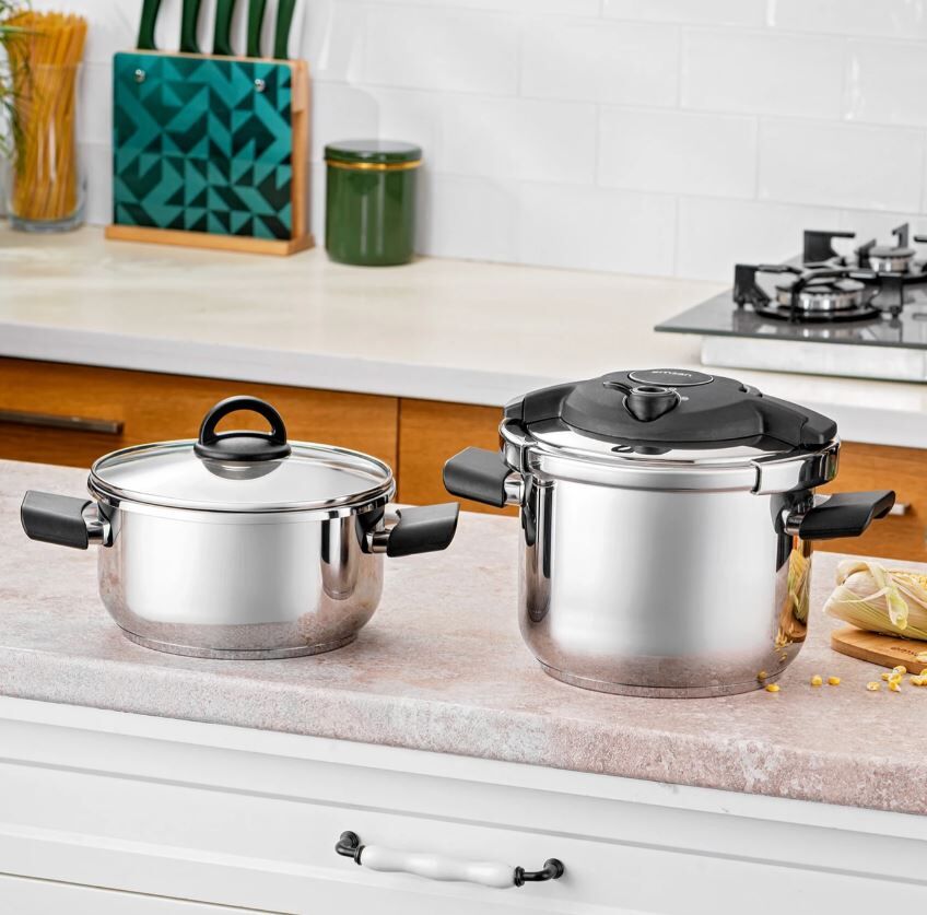 1000200337001 Emsan Arya 4+6 Lt Düdüklü Tencere, Çelik - Görsel 1