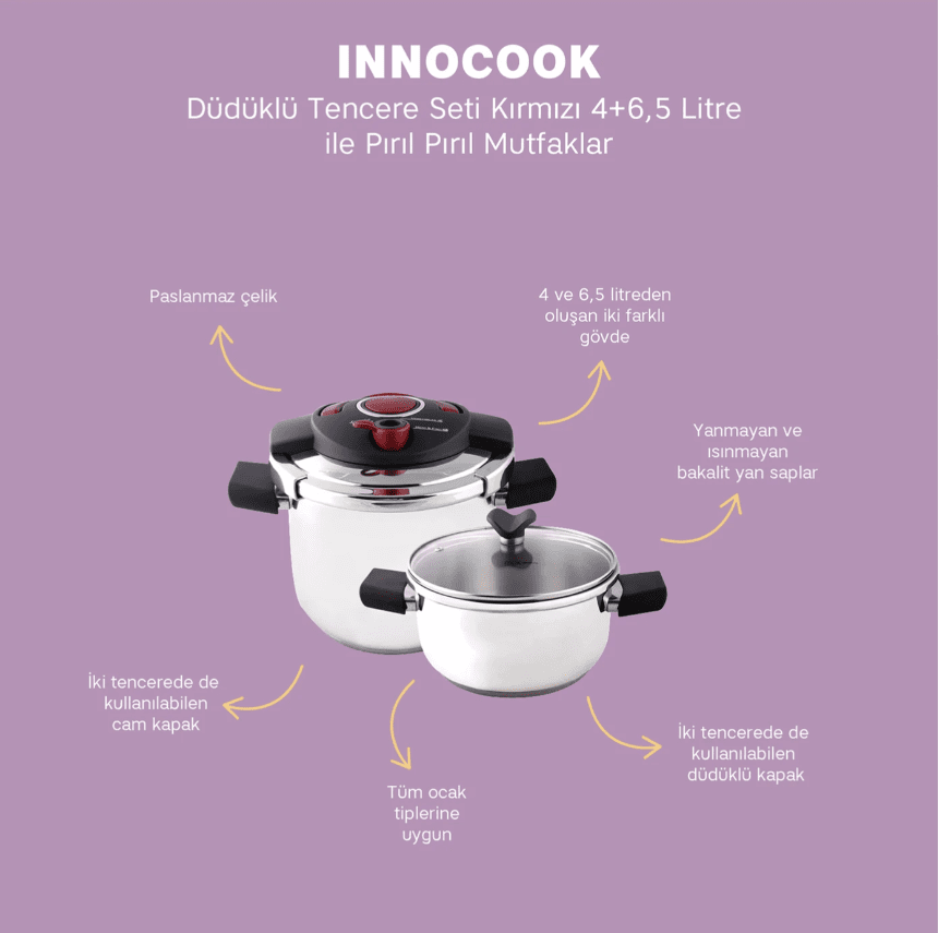 60015010043 Emsan Innocook 4+6,5 Lt Düd. S.kırmızı - Görsel 1