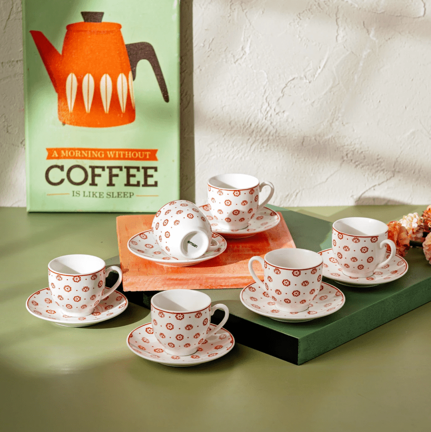 60015013127 Emsan Nuıt New Bone 6 Kişilik Kahve Fincanı, Bordo - Görsel 1