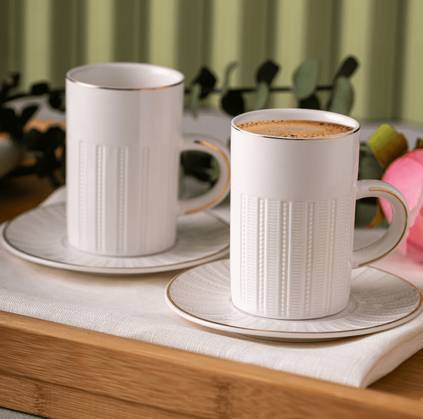 60015013547 Emsan Örgü Desen Double 2 Li Kahve Fincanı 150 Cc Gold - Görsel 1