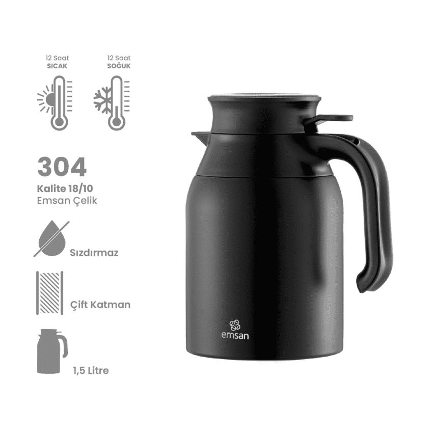 60015013630 Emsan Class Termos, 1,5 Lt, Siyah - Görsel 1