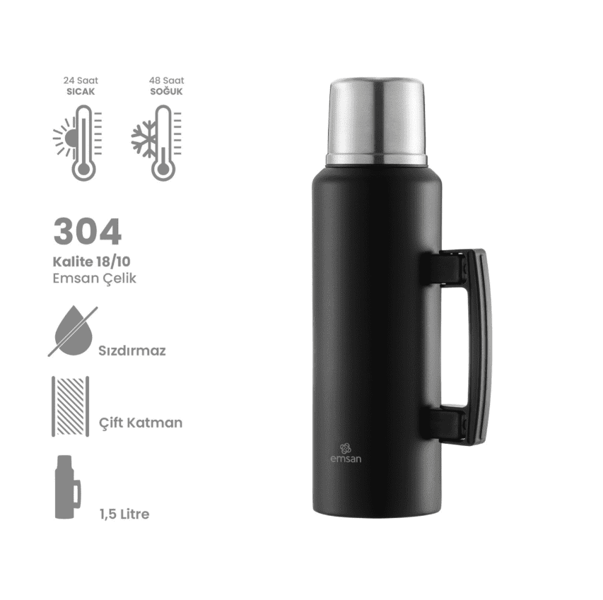 60015013645 Emsan Camper Termos, 1,5 Lt, Siyah - Görsel 1