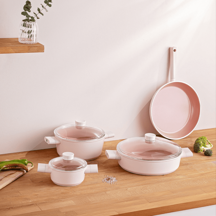 60015013683 Emsan Swıss Crystal 7 Parça Tencere Seti Pembe - Görsel 1