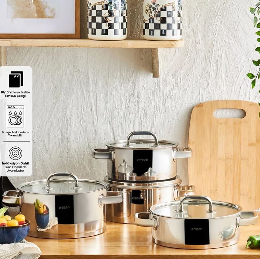 1000003562001 Emsan Mımosa 8 Prç Çelik Tencere Seti - Görsel 1