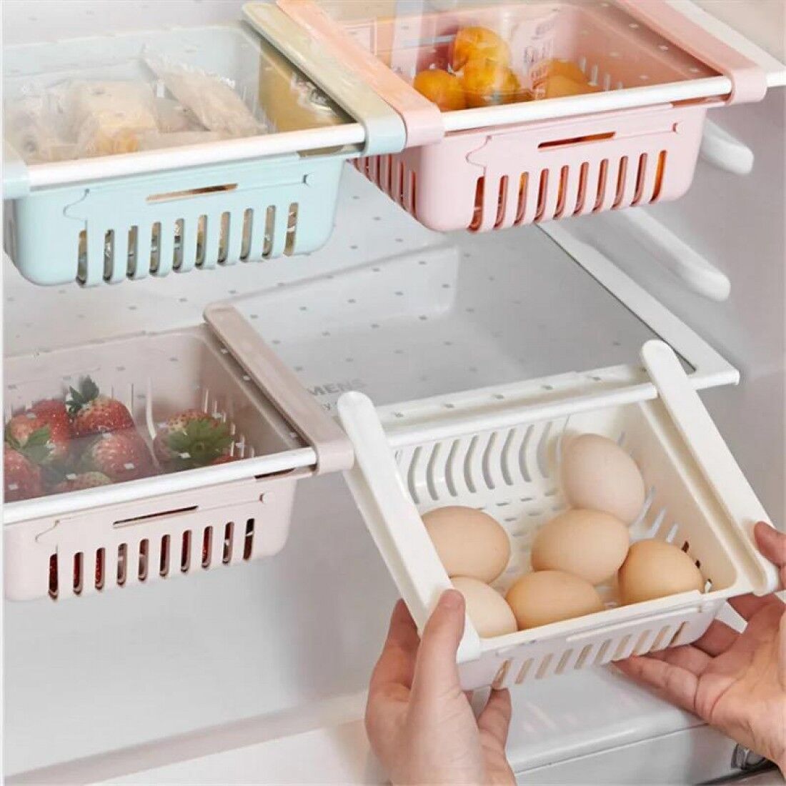3In1 Ayarlanabilir Buzdolabı Süzgeç &Amp;Amp; Raf &Amp;Amp; Yumurta Organizer Beyaz - Görsel 1