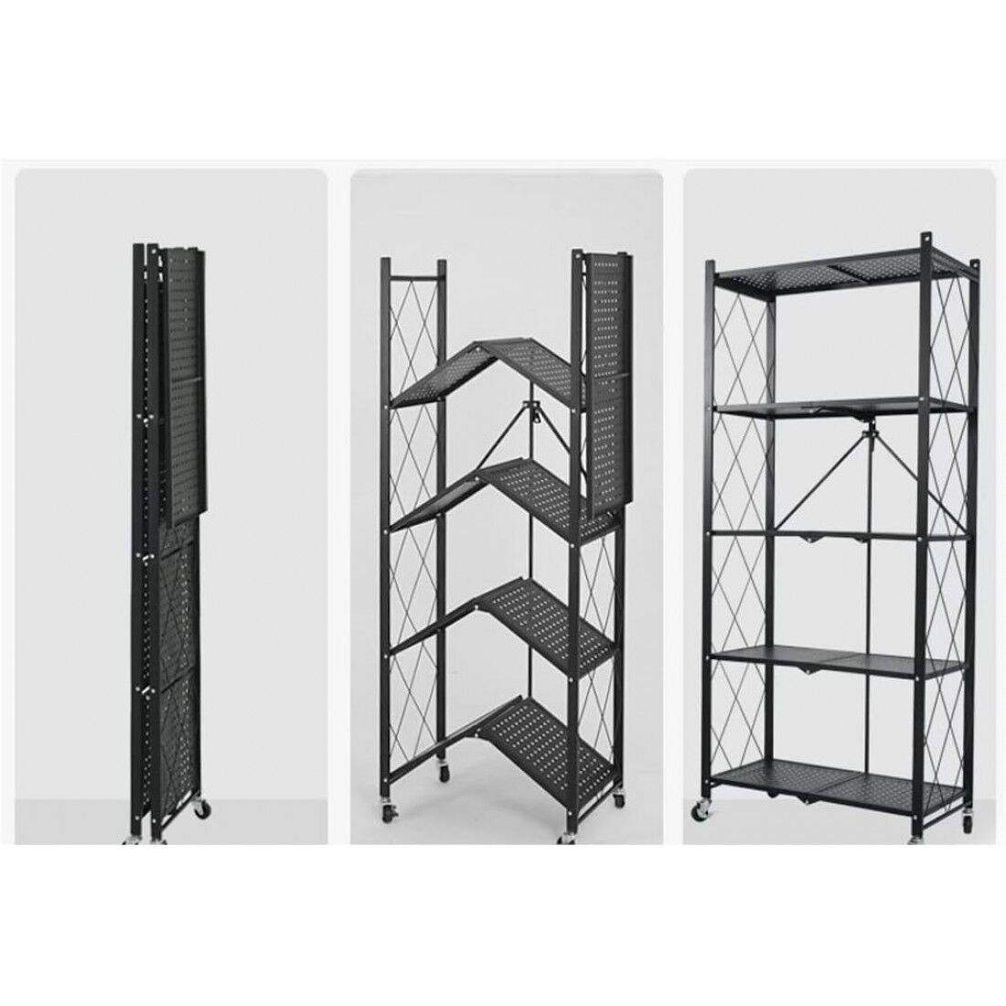 5 Katlı Çok Amaçlı Katlanabilir Tekerlekli Raf (34X70X155Cm) - Görsel 1