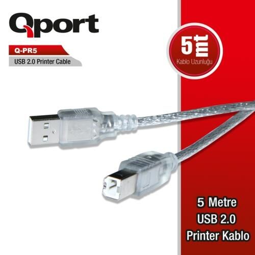 Kablo Qport Q-Pr5 Usb 2.0 5Mt Yazici Kablosu Kktc