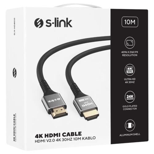 Kablo S-Link Slx-Hd4K10 Hdmi 10Mt Metal V2.0 4K(4096*2160)30Hz Kktc