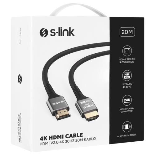 Kablo S-Link Slx-Hd4K20 Hdmi 20Mt Metal V2.0 4K(4096*2160)30Hz Kktc
