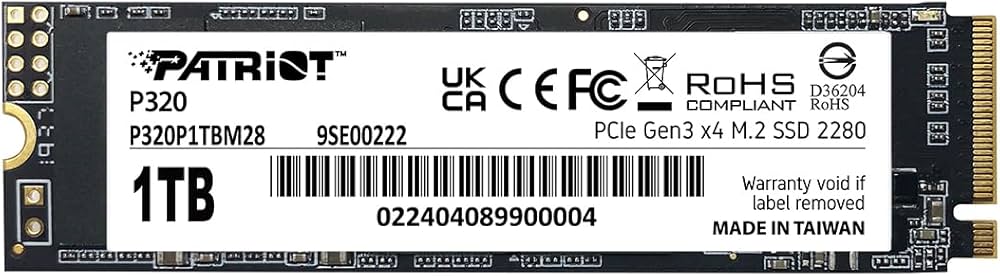 Ssd Patriot P320 1Tb 3300/2200Mb/S Nvme Pcie Gen 3X4 M.2 Kktc