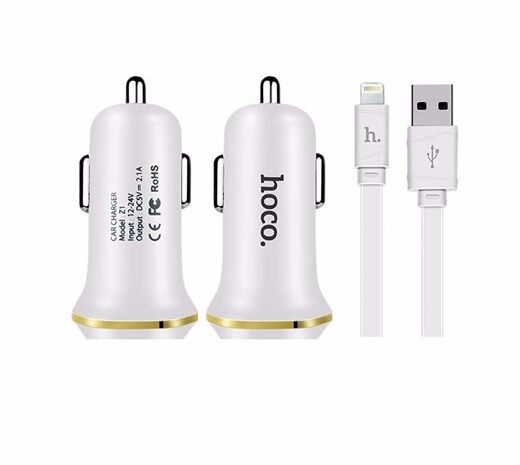 Hoco Araç Şarji + Lightning Kablo Beyaz - Araç İçi̇ Şarj Ci̇hazi-Hoco Kktc