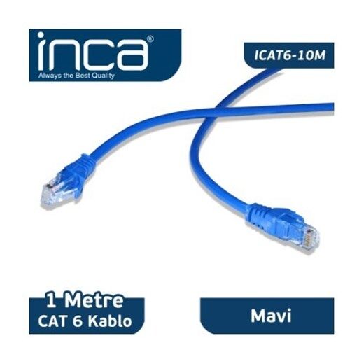Inca Cat6 26Awg 1 Metre Network Kablosu - Mavi-Inca Kktc