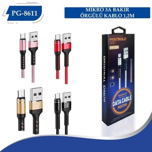 Polygold Pg-8611 Micro Usb Şarj Data Kablosu-Polygold Kktc