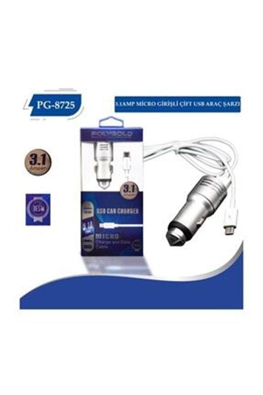 Polygold Pg 8725 3.1A Araç Şarj Cihazı + Mikro Usb Kablo-Polygold Kktc