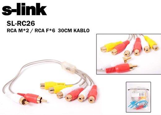 S-Link Sl-Rc26 60Cm Rca/Mx2 To Rca/Fx6 Kablo - Network Kablolari-S-Link Kktc