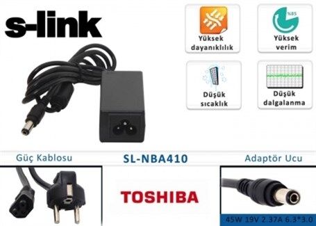 S-Link Sl-Nba410 45W 19V 2.37A 6.3*3.0 Toshiba Notebook Adaptörü-S-Link Kktc