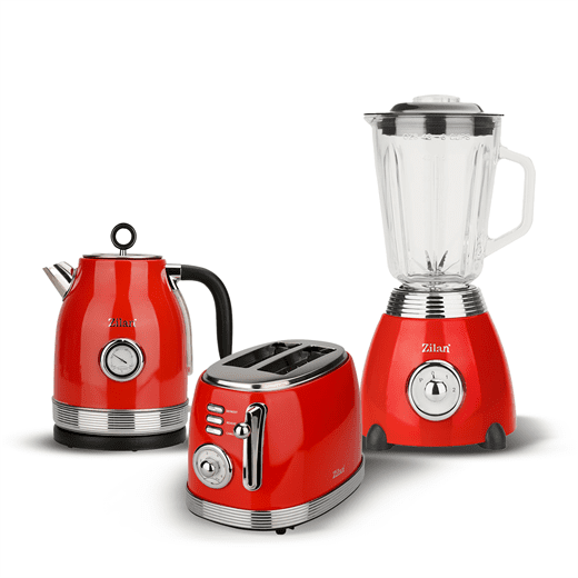 Zi̇lan Retro Set Blender-Ekmek Kizartma Maki̇nesi̇-Kettle - Blender-Zi̇lan Kktc