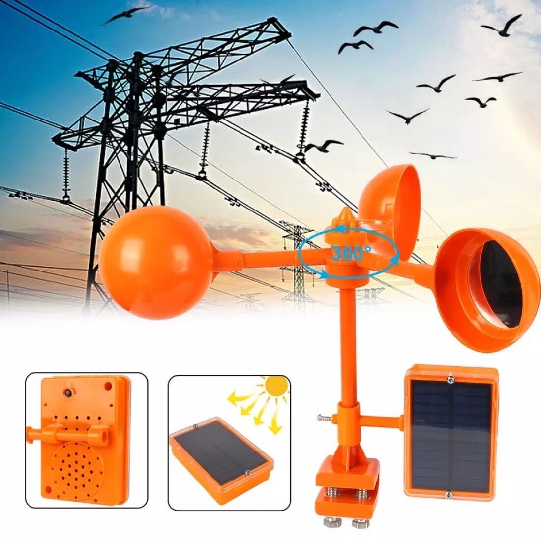 Scarer Rüzgar Ve Solar Güneş Enerjili Şahin Sesli Kuş Kovucu - Görsel 1