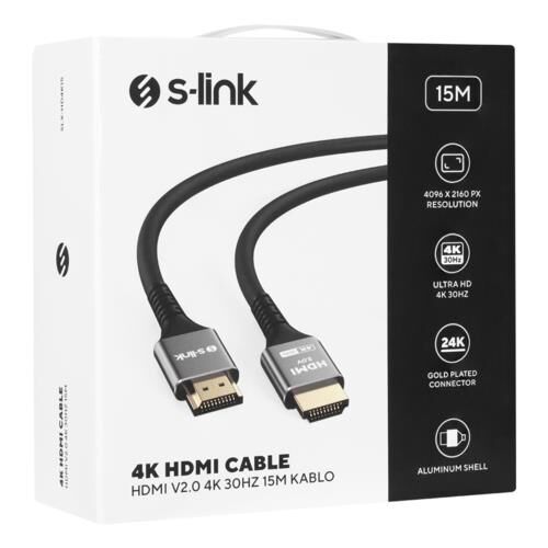 Kablo S-Link Slx-Hd4K15 Hdmi 15Mt Metal V2.0 4K(4096*2160)30Hz Kktc