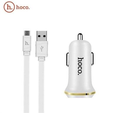 Hoco Beyaz Araç Şarji + Micro Usb Kablo - Araç İçi̇ Şarj Ci̇hazi-Hoco Kktc