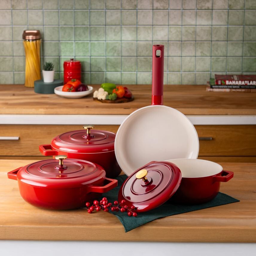 Emsan Red Royal 7 Parça Tenc Seti, Kırmızı - Görsel 1