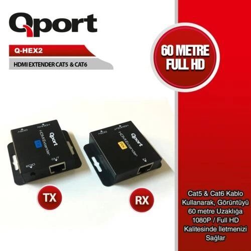 Qport Q-Hex2 60Mt Hdmı Extender Cat5-6 2Li Paket Kktc
